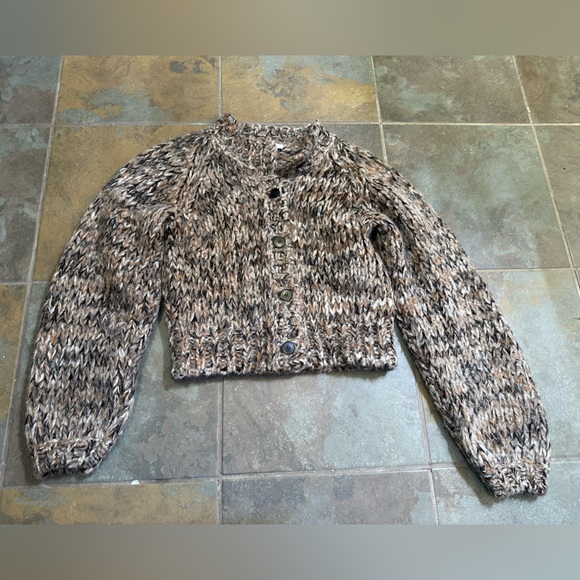 Frame Cropped Chunky Knit Cardigan Sweater-Brown Tan-Alpaca Blend-Size Small - Picture 1 of 10